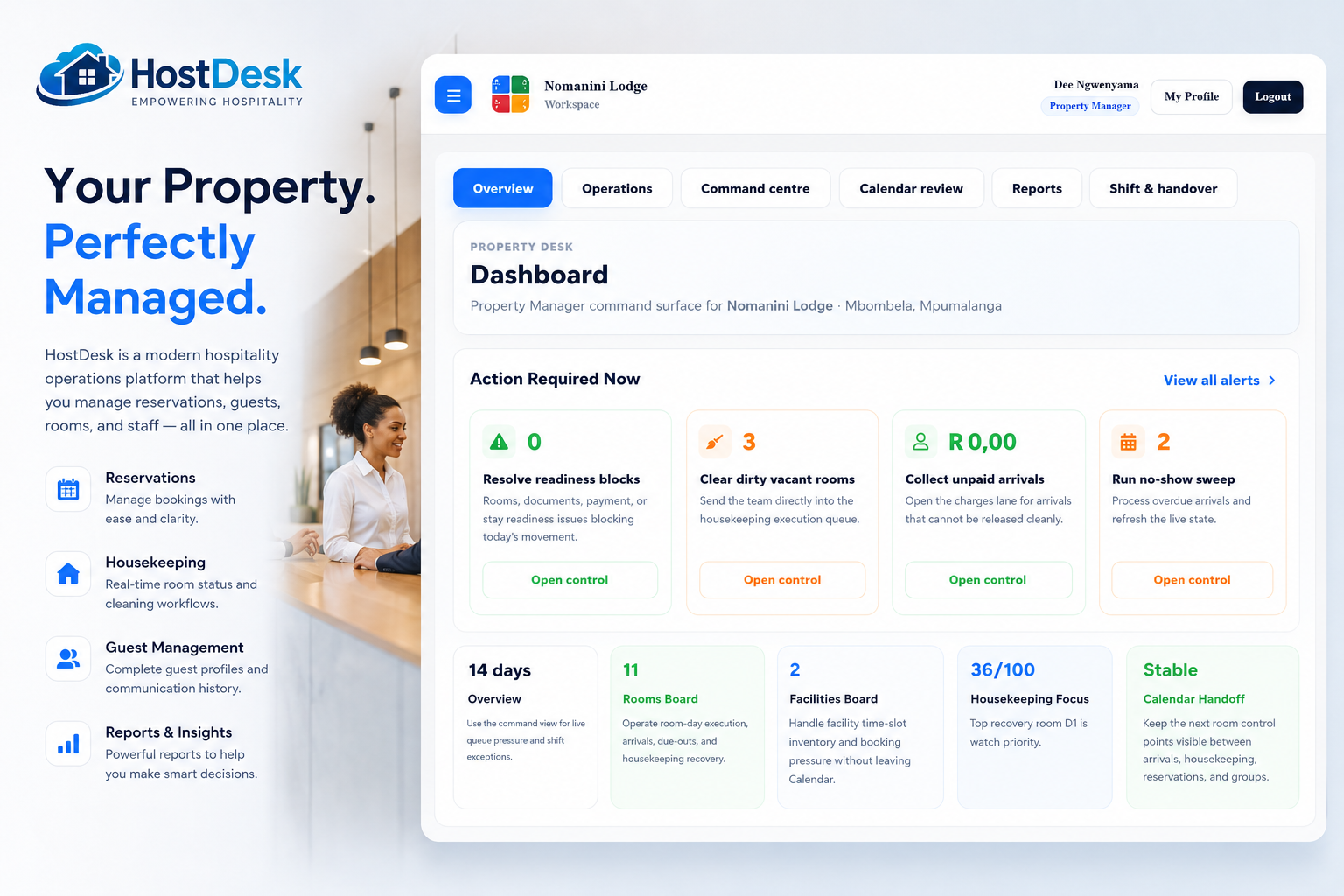 HostDesk dashboard