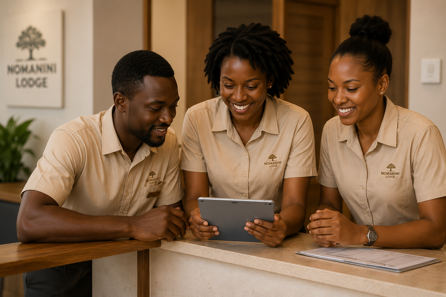 Hospitality team using tablet